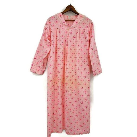 Vintage Unworn Slumber Jane Nightgown Womens Medium Pink Roses Cotton Pajamas - Picture 1 of 4